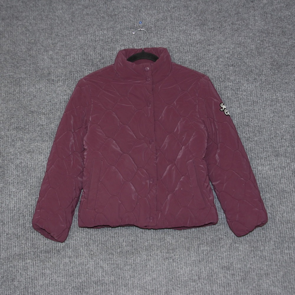 Juicy Couture Kids Quilted Puffer Jacket Burgundy Size 14 L Snap Button Collar